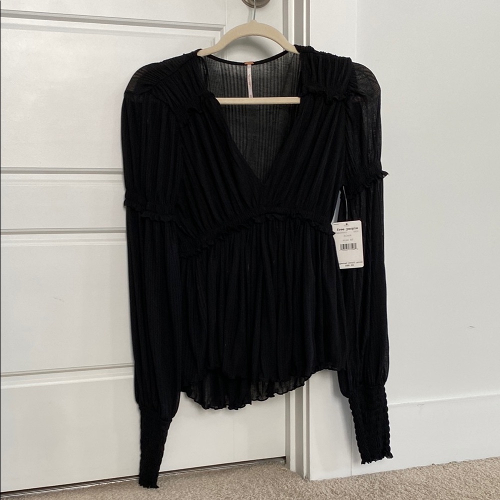 NWT Free People Black V-Neck Top